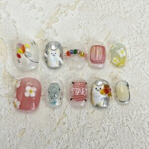 Ins style cute critical hit! Hand drawn 3D Press On Nail Art