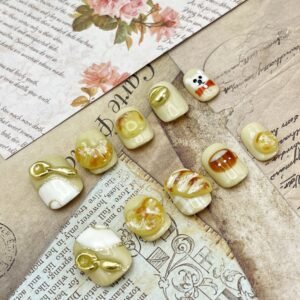 Short Press On Nails - Adorable 3D Hand-Painted Design