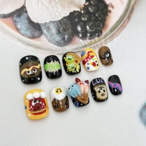 3D Hand-Painted Short Press-On Nails - Unique Art Design